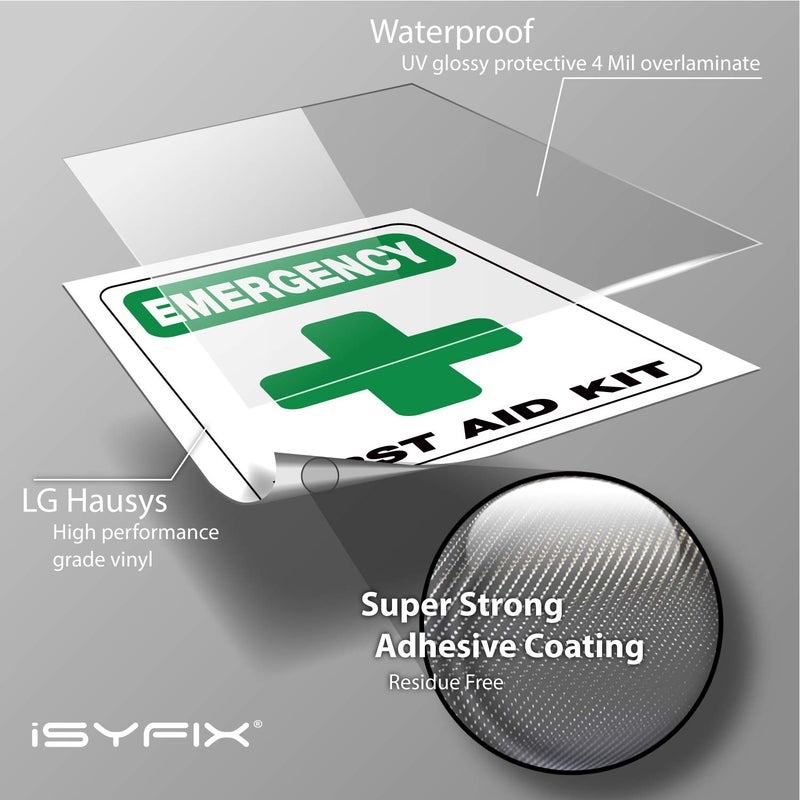 iSYFIX ملصقات علامات مجموعة الإسعافات الأولية الطارئة iSYFIX للمنزل والمدارس والأعمال - 4 عبوات 6x7 بوصة - فينيل ذاتي اللصق عالي الجودة، مغلفة بالأشعة فوق البنفسجية، مقاومة للعوامل الجوية، للخدوش، للماء وتلاشي الألوان، داخلية وخارجية - Image 3